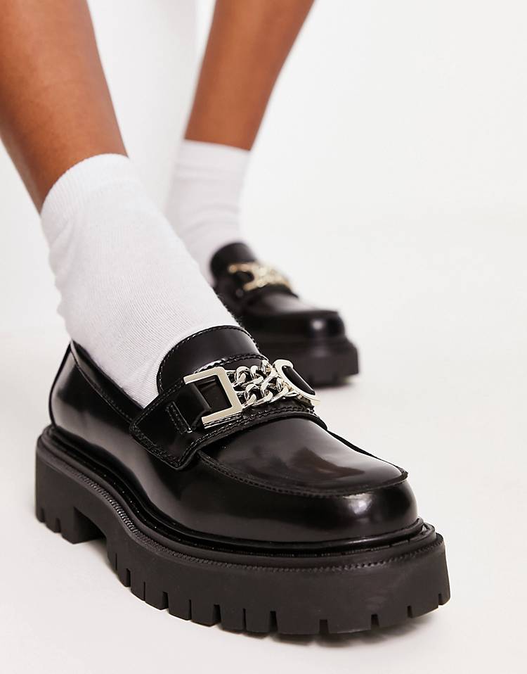 ALDO Biglane flat loafers with gold trim in black leather